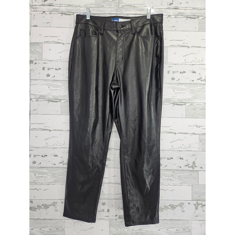 Old Navy OG Straight Faux Leather Pants Black High Rise 12
